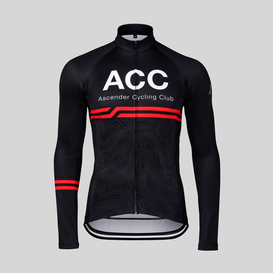 ACC Stellar long sleeve jersey black with sustainable fabrics from Ascender Cycling Club Zürich Switzerland Presentation Front 3D