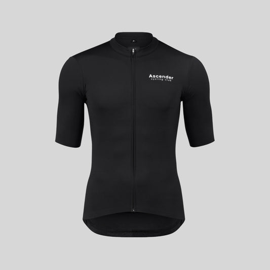 Monarch Short sleeve jersey black with sustainable fabrics from Ascender Cycling Club Zürich Switzerland Presentation Front View 3D