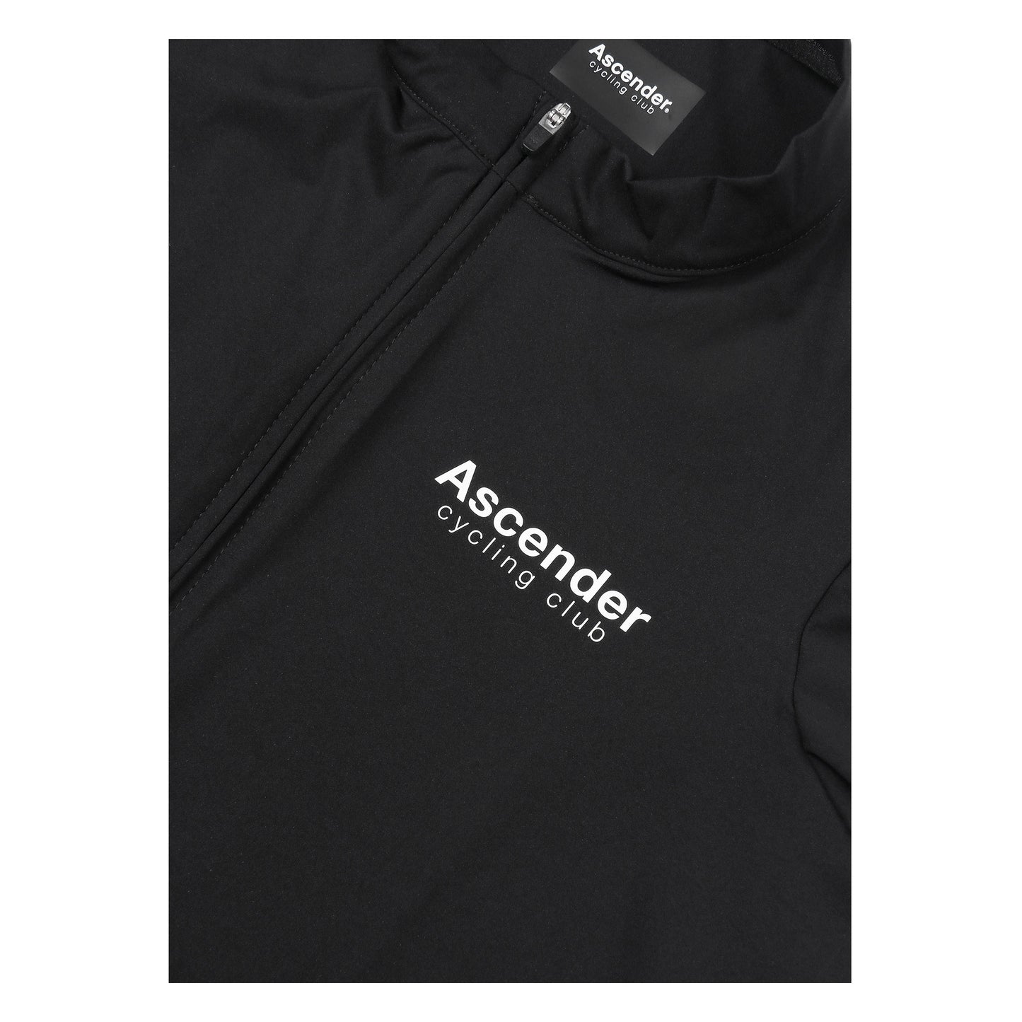 Monarch Short sleeve jersey black with sustainable fabrics from Ascender Cycling Club Zürich Switzerland Presentation Front View Closer Look Logo