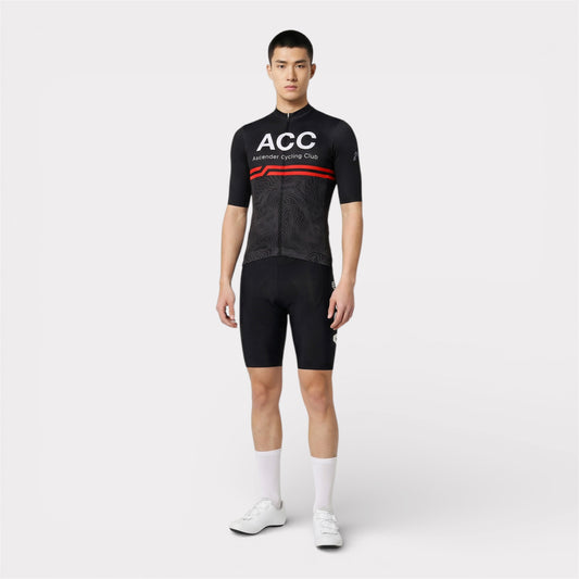 ACC Stellar black sustainable short sleeve jersey on model photo front view made of Italian fabric