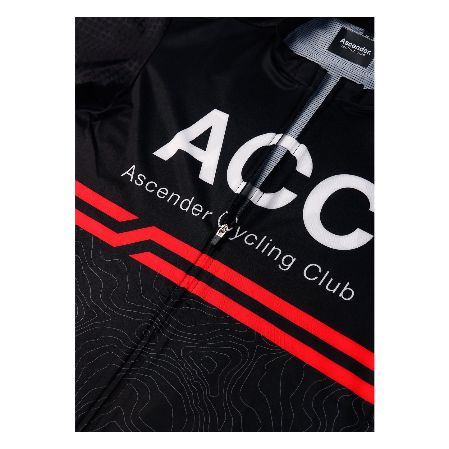 ACC Stellar sustainable cycling short sleeve jersey race cut from Ascender Cycling Club Zürich Switzerland Presentation Front Side in Details from YKK Zipper Autolock System