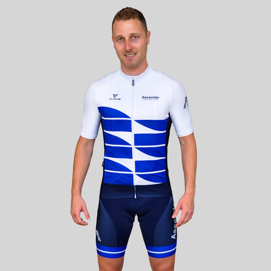Mountain Edition Bibshort Blue from Ascender Cycling Club Zürich and Cuore of Switzerland Half Global Zoom View