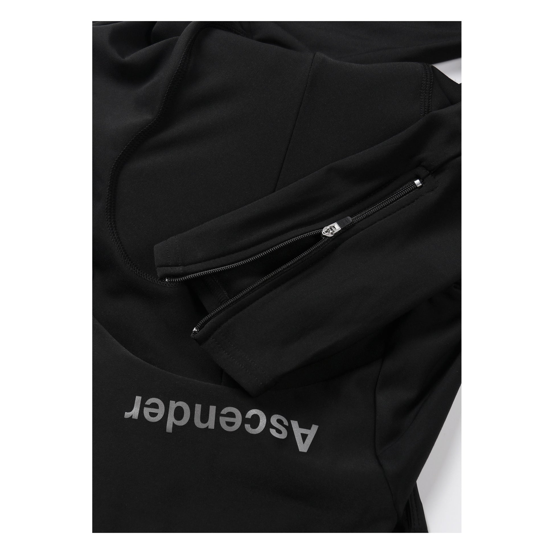 Men's Winter Thermal PRO Bib Tights Black from Ascender Cycling Club Switzerland YKK Zipper at Legs View