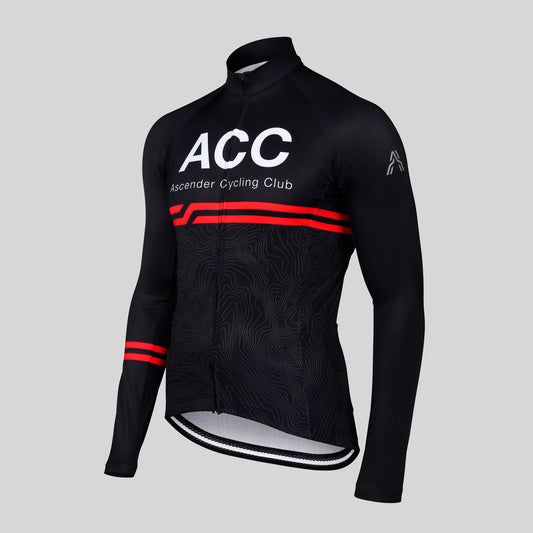 ACC Stellar long sleeve jersey black with sustainable fabrics from Ascender Cycling Club Zürich Switzerland Presentation Logo Side View 3D