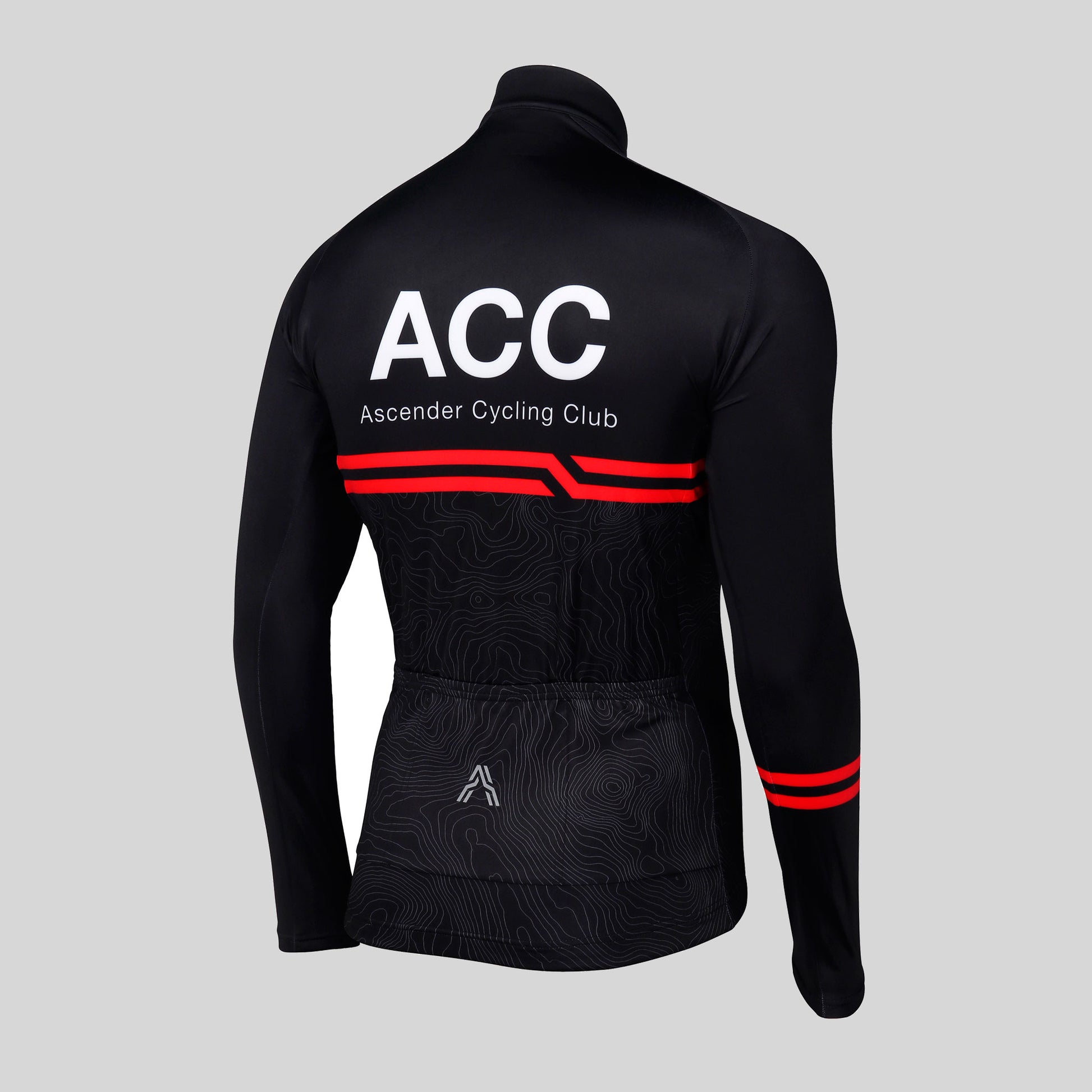 ACC Stellar long sleeve jersey black with sustainable fabrics from Ascender Cycling Club Zürich Switzerland Presentation Back View 3D
