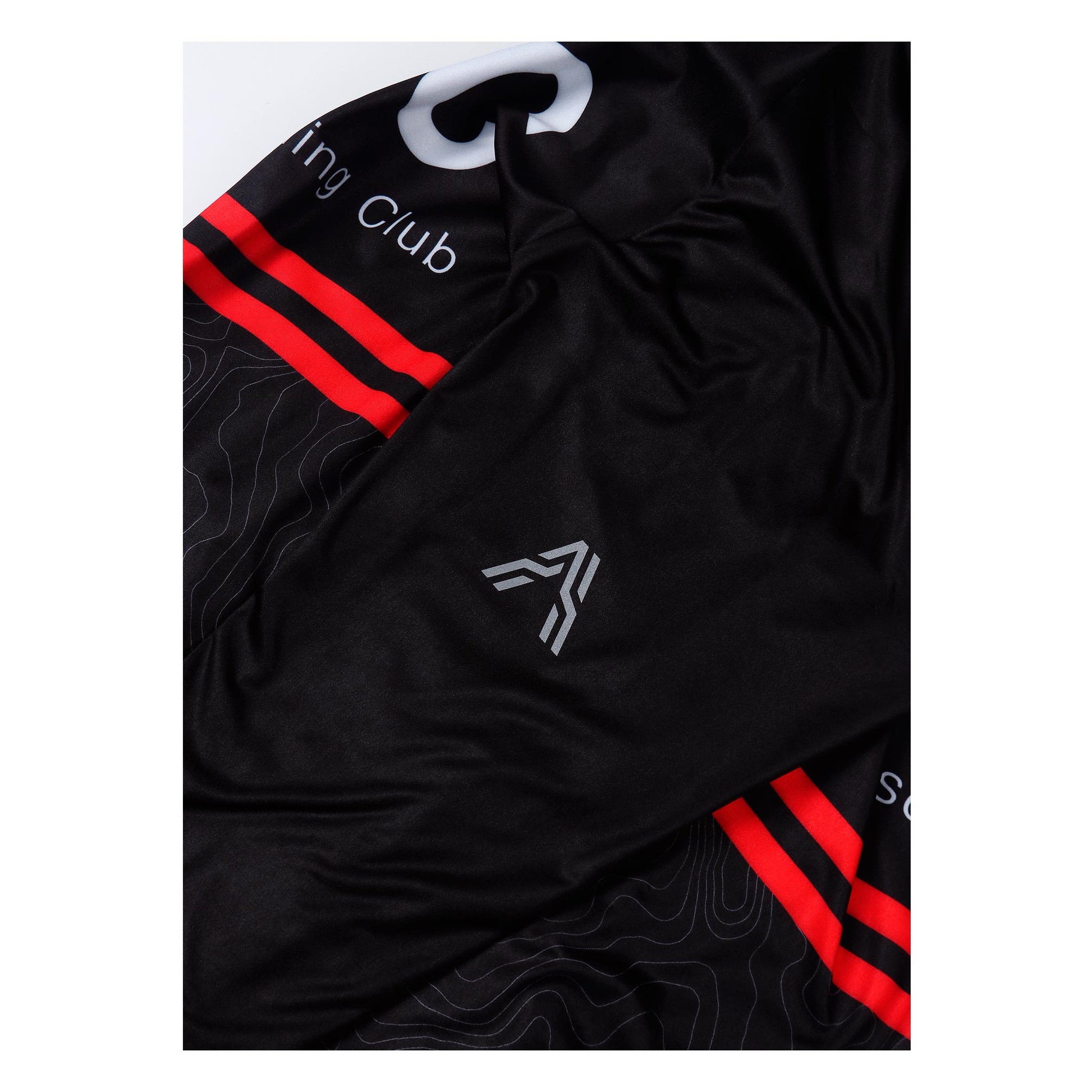 ACC Stellar long sleeve jersey black with sustainable fabrics from Ascender Cycling Club Zürich Switzerland Detailled View Sleeve Logo 3D