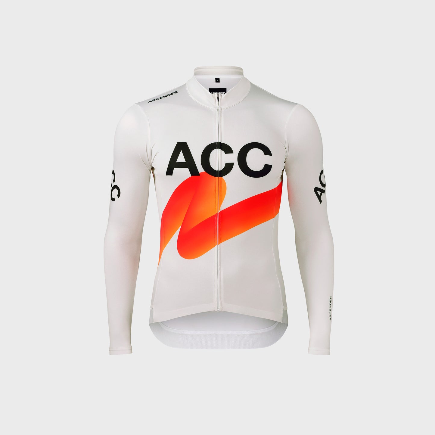 ACC Pulse LS long sleeve cycling jersey in Clouds Dancer and Orange-Red Swoosh, front view