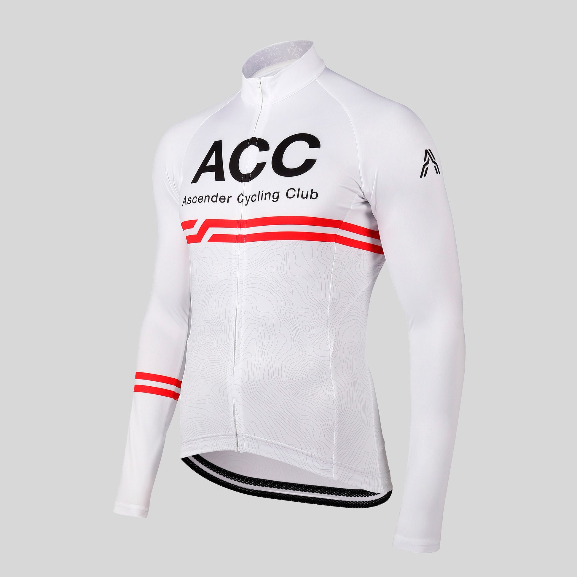 ACC Stellar sustainable cycling long sleeve jersey new generation from Ascender Cycling Club Zürich Switzerland Side Presentation Monogram Front 3D