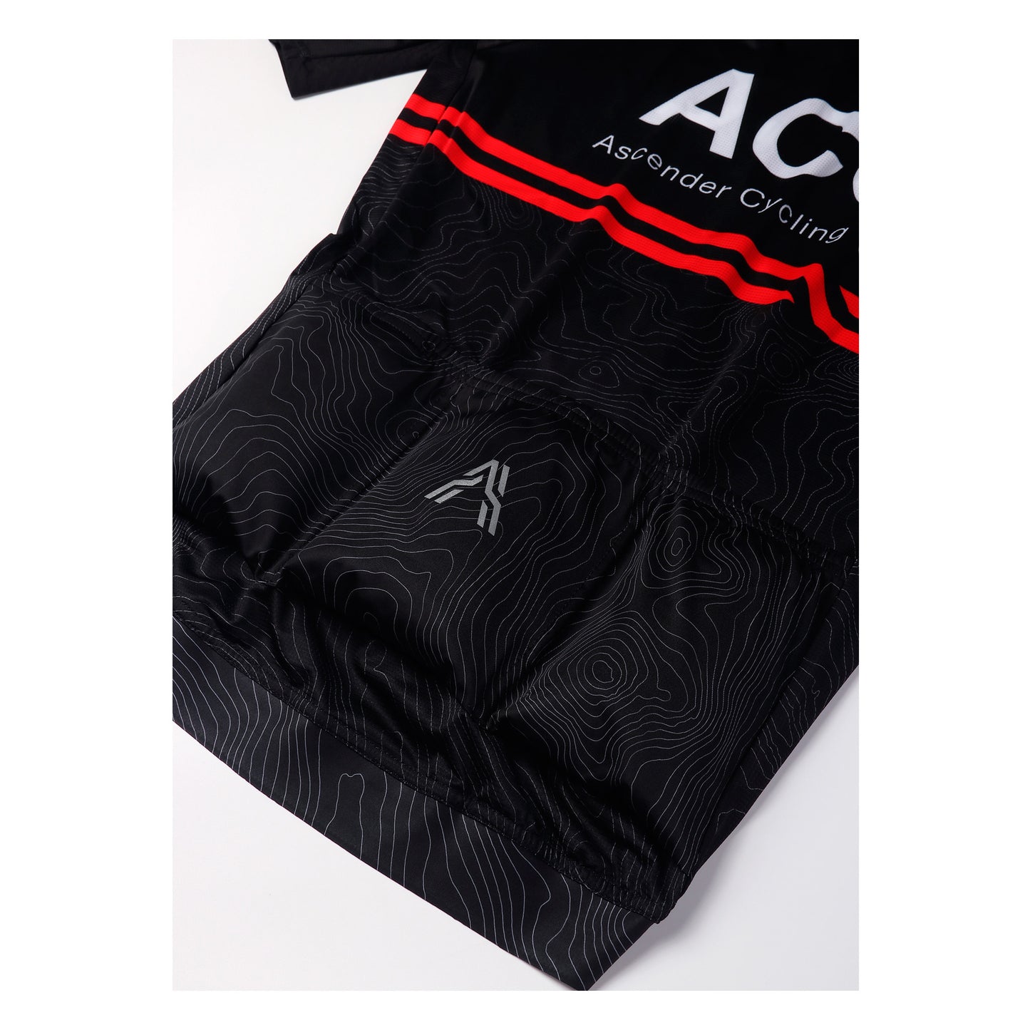 ACC Stellar sustainable cycling short sleeve jersey race cut from Ascender Cycling Club Zürich Switzerland Presentation in Details from Back Panel and Back Cargo Pockets with Reflective Logo