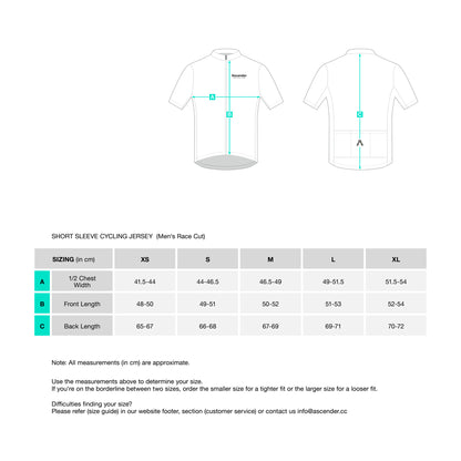 ACC Stellar sustainable cycling short sleeve jersey race cut from Ascender Cycling Club Zürich Switzerland Men Size Chart
