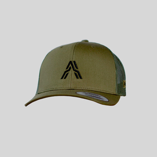 Embroidery Retro Trucker Cap Olive by Ascender Cycling Club Zürich Switzerland Front View