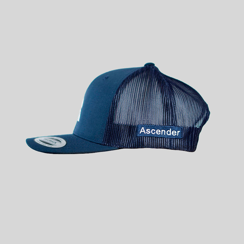 Embroidery Retro Trucker Cap Navy by Ascender Cycling Club Zürich Switzerland Side View