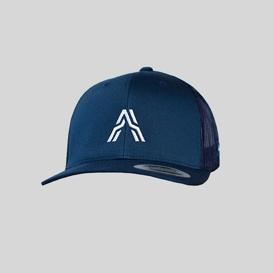 Stickerei Retro Trucker Cap Navy von Ascender Cycling Club Zürich Schweiz Vorderansicht