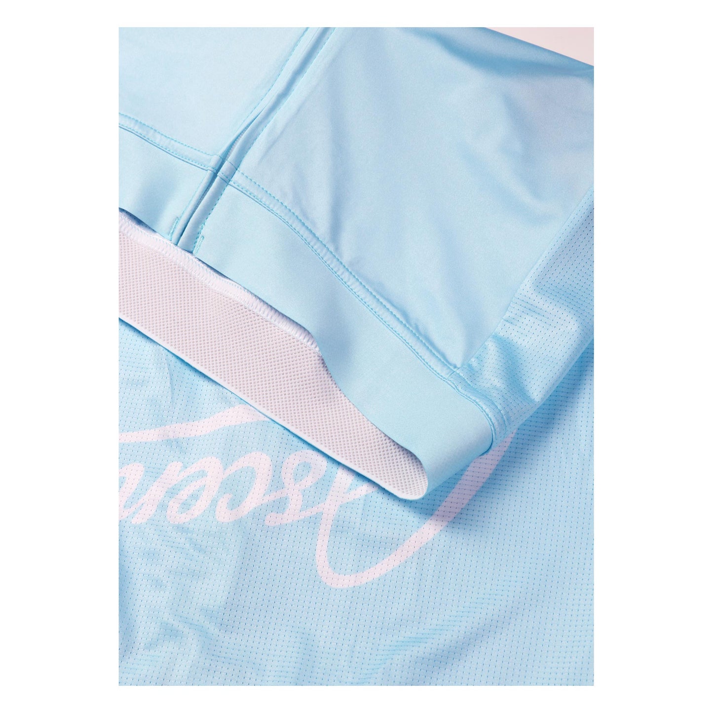 The retro-inspired Astro jersey Sky Blue from Ascender Cycling Club Switzerland Elite Silicon Injected Waist Band View