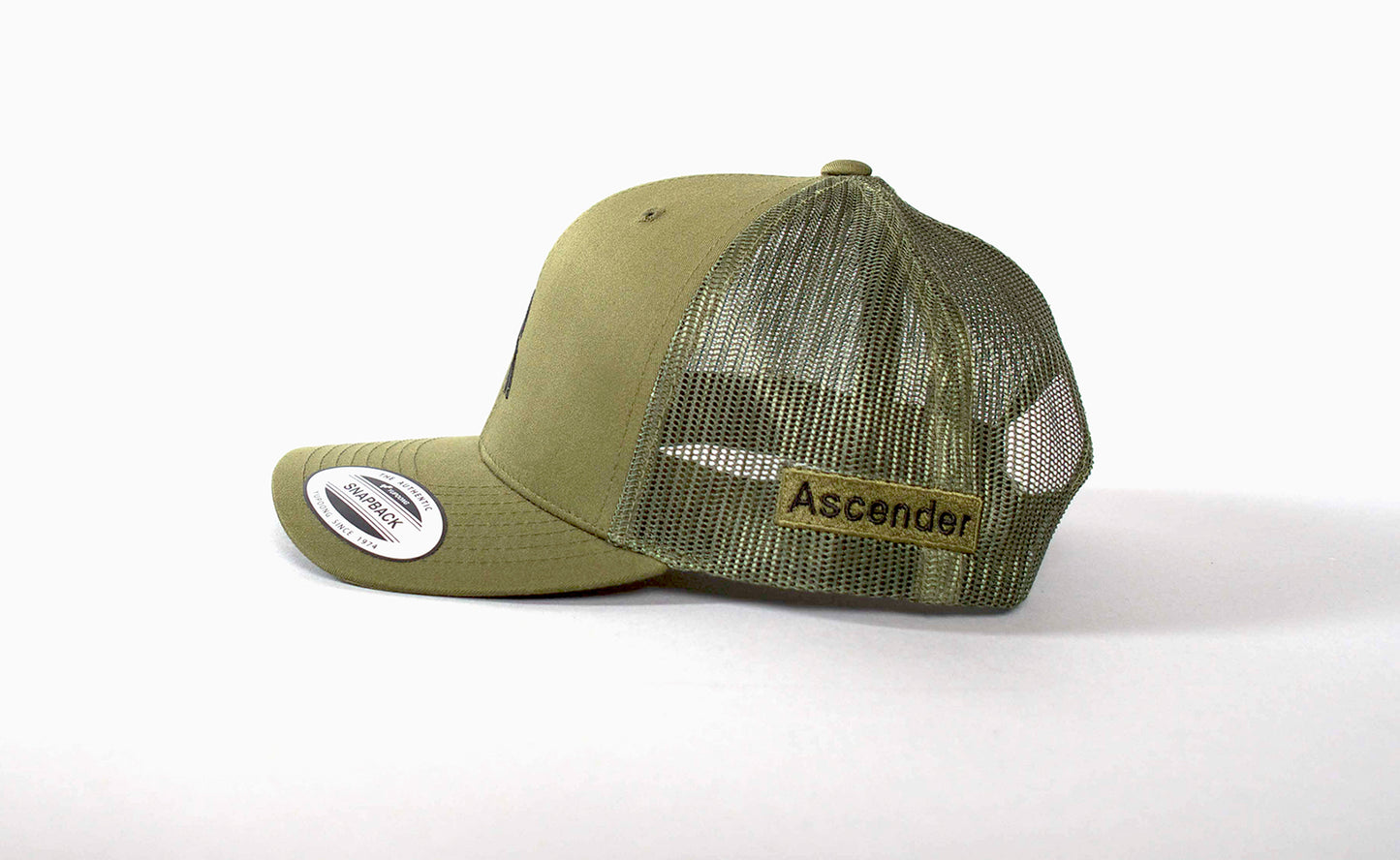 Ascender Cycling Club Snapback Cap Retro Trucker Olive Flexfit Quality Embroidery in Front and Elegant Logo Embroidery on Side
