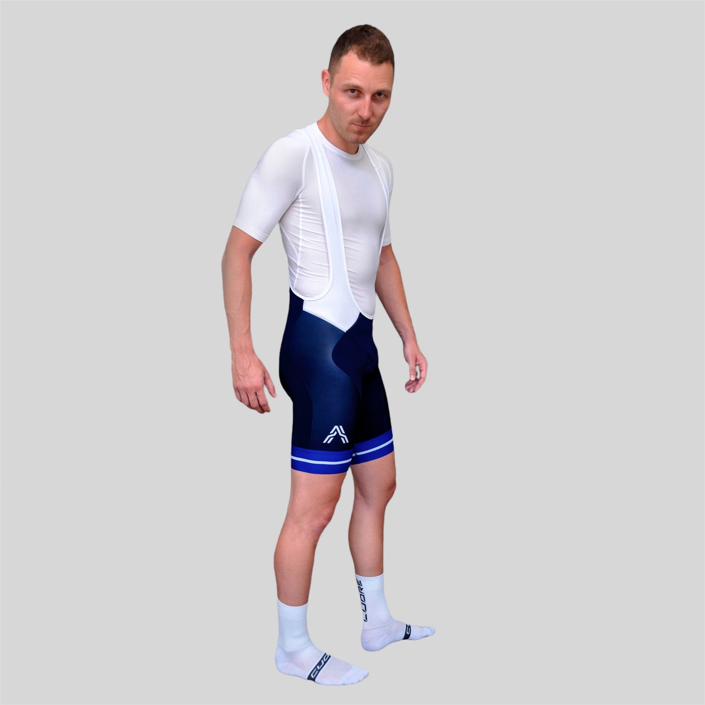 Mountain Edition Bibshort Blue from Ascender Cycling Club Zürich and Cuore of Switzerland Global Monogram View