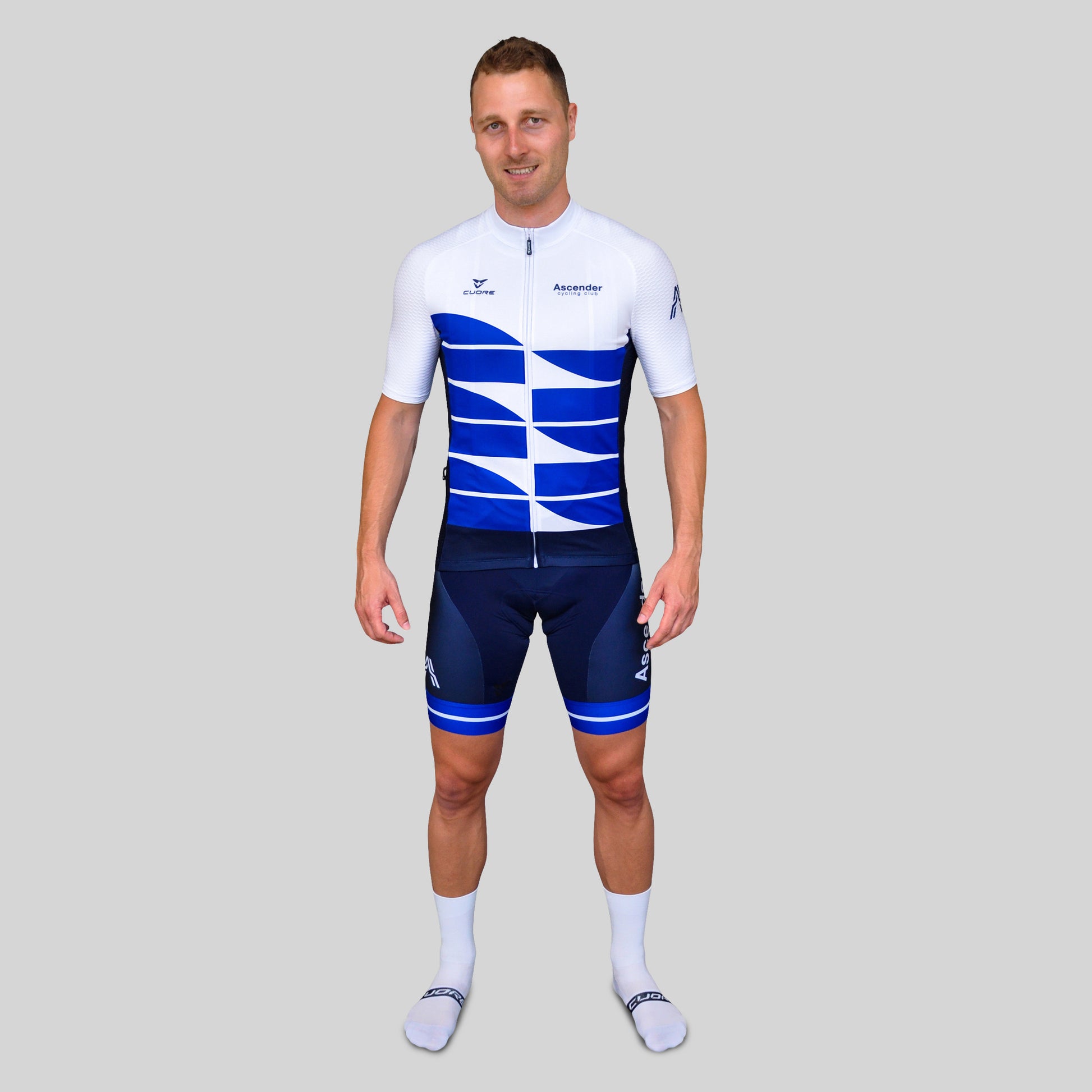 Mountain Edition Bibshort Blue from Ascender Cycling Club Zürich and Cuore of Switzerland Global Front View