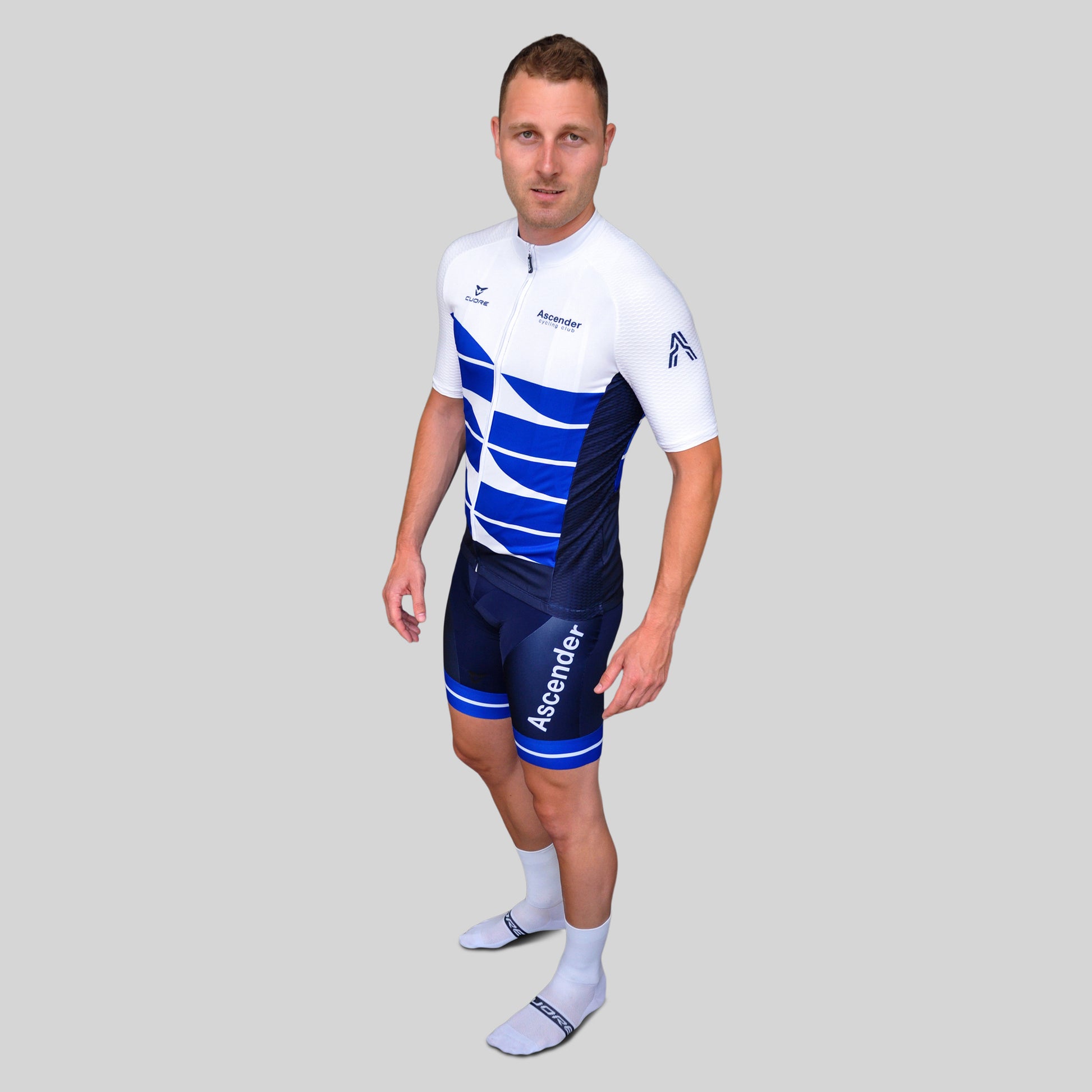 Mountain Edition Bibshort Blue from Ascender Cycling Club Zürich and Cuore of Switzerland Global Monogram View