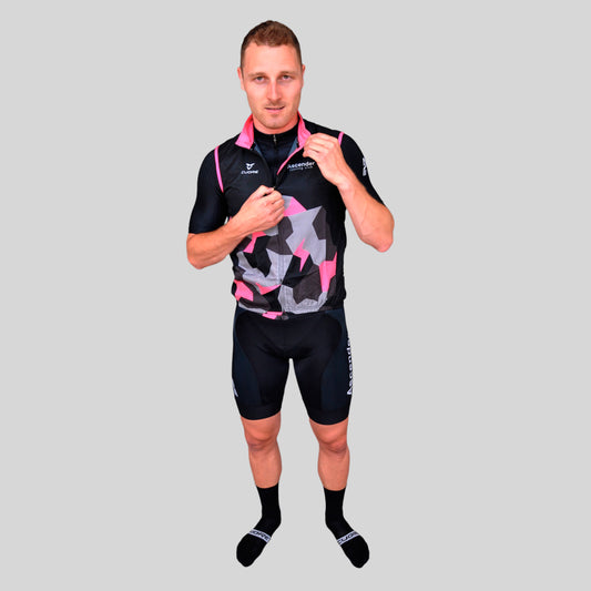 LB Camo Pink Windshield Mesh Vest from Ascender Cycling Club and Cuore of Switzerland Global Front View