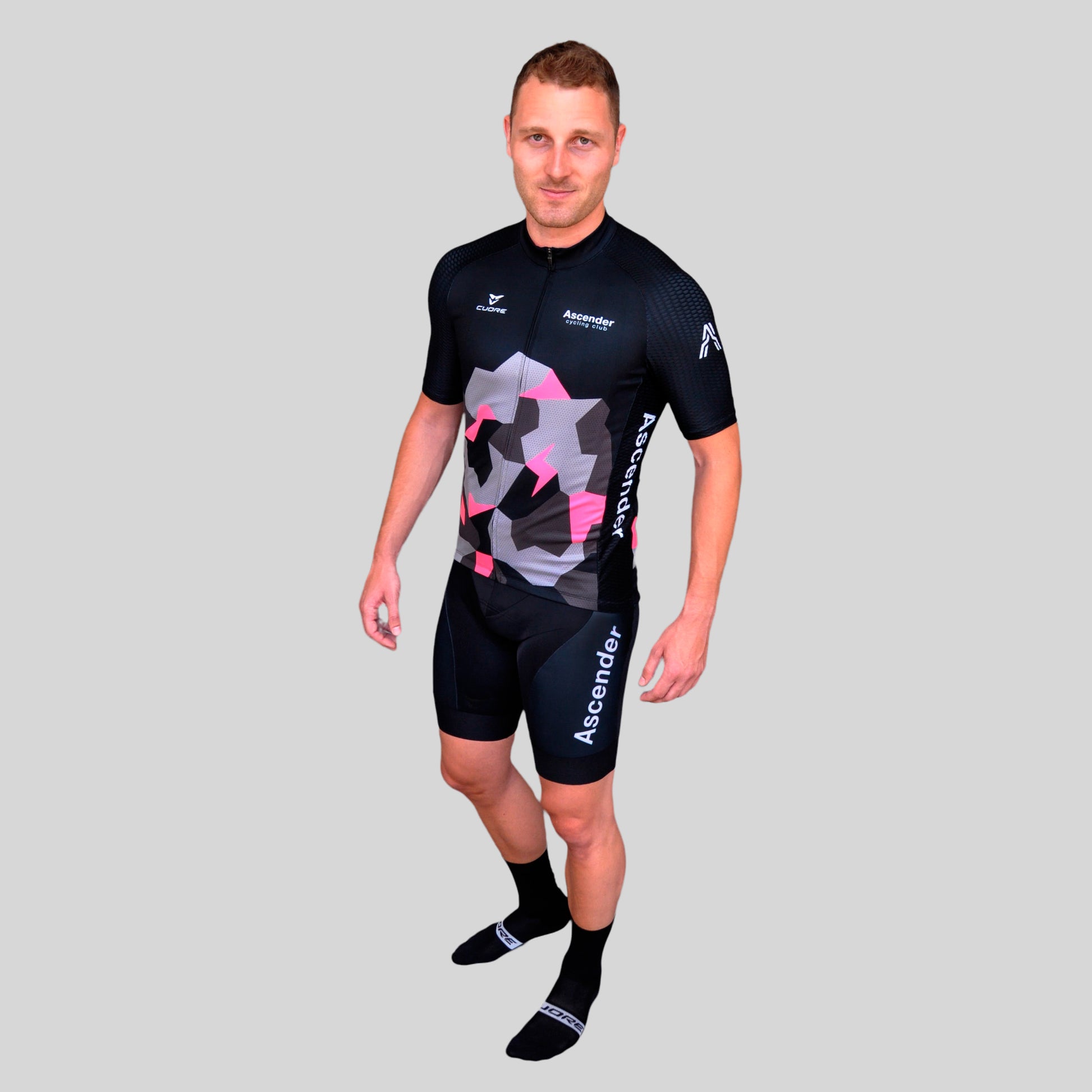 Lightning Bolt Camo Neon Pink Short Sleeves Jersey from Ascender Cycling Club Side Ascender