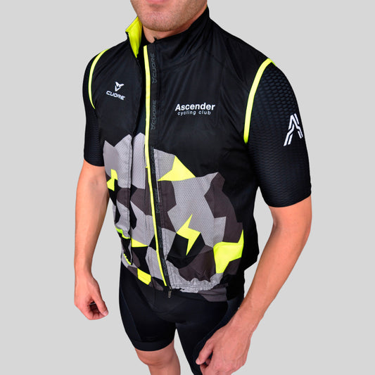 LB Camo Yellow Windshield Mesh Vest from Ascender Cycling Club and Cuore of Switzerland Intro View