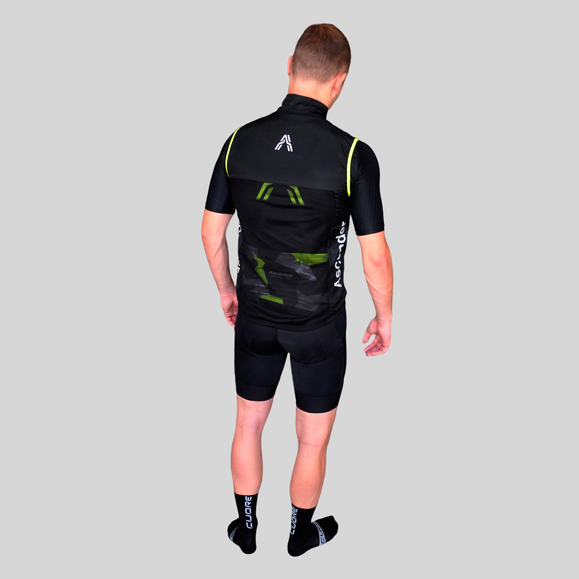 LB Camo Yellow Windshield Mesh Vest from Ascender Cycling Club and Cuore of Switzerland Global Back View