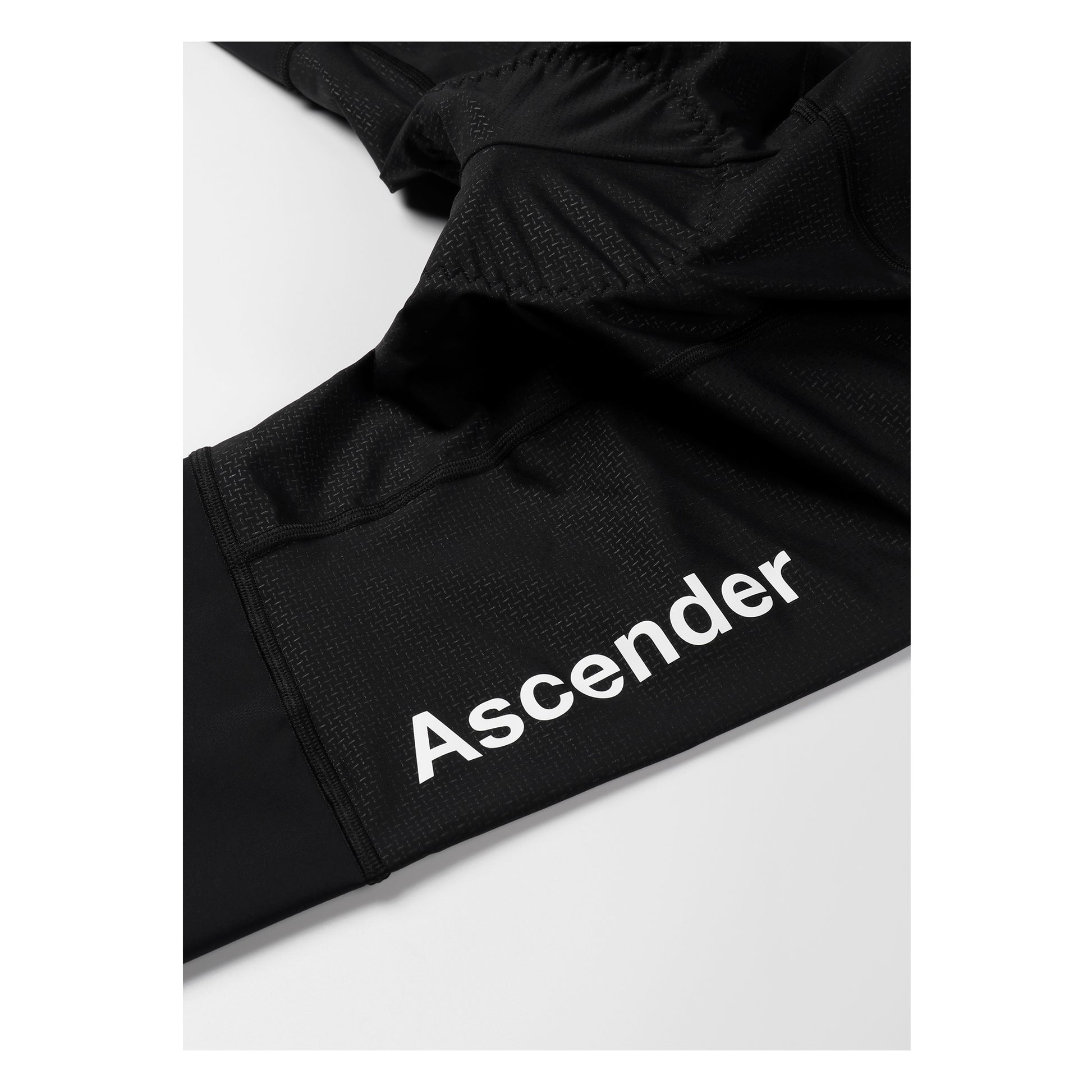 Legend Men Bib Short Black by Ascender Cycling Club Zürich in Switzerland Logo on Left Leg View