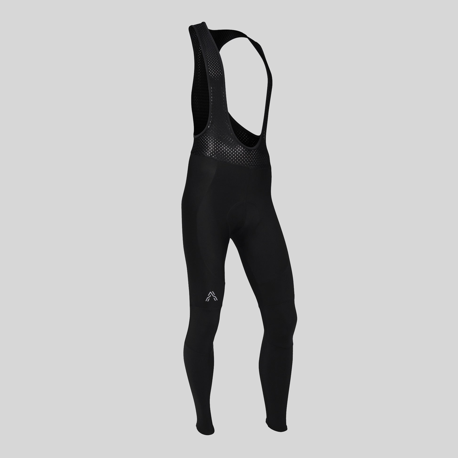 Men's Winter Thermal PRO Bib Tights Black from Ascender Cycling Club Switzerland Frontside with Reflective Logo View