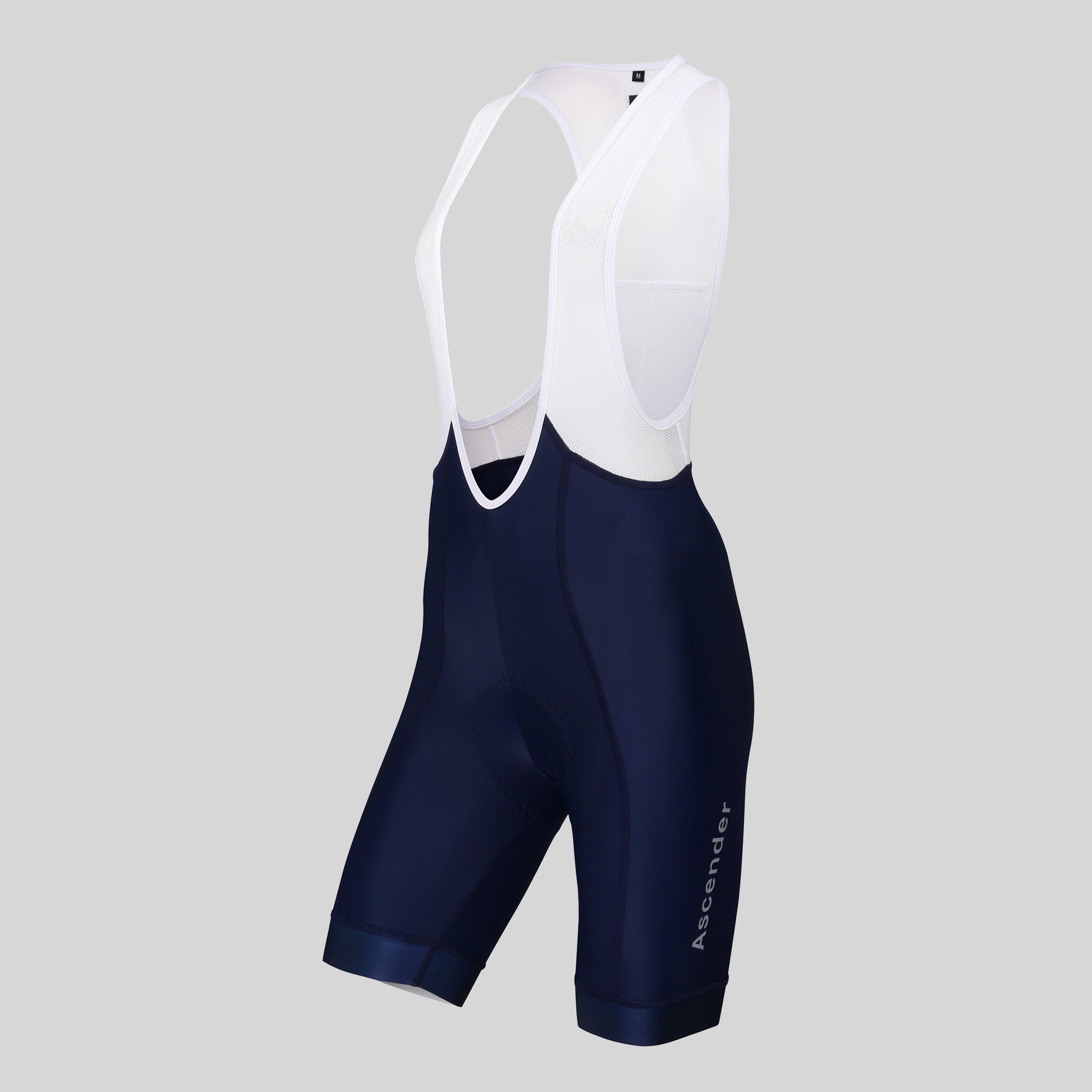 Cuissard à bretelles Epona Women Navy by Ascender Cycling Club Zürich in Switzerland Devant gauche avec logo réfléchissant