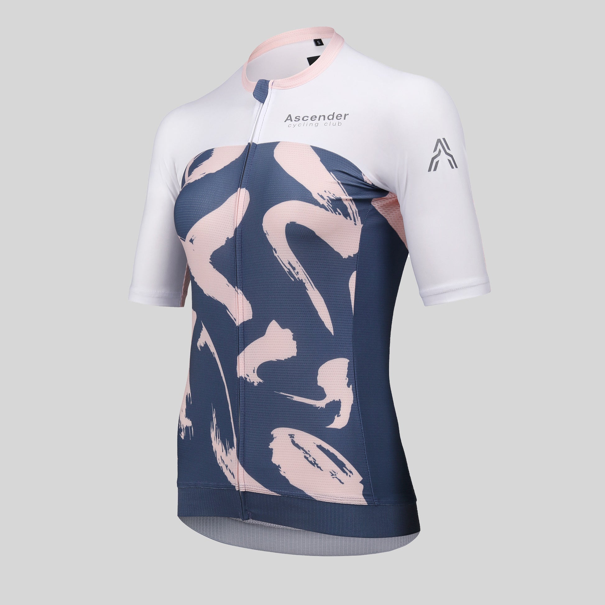 Yukimi Maillot à manches courtes pour femmes par Ascender Cycling Club à Zürich en Suisse Photo avant avec monogramme Ascender sur la manche gauche avec logo réfléchissant