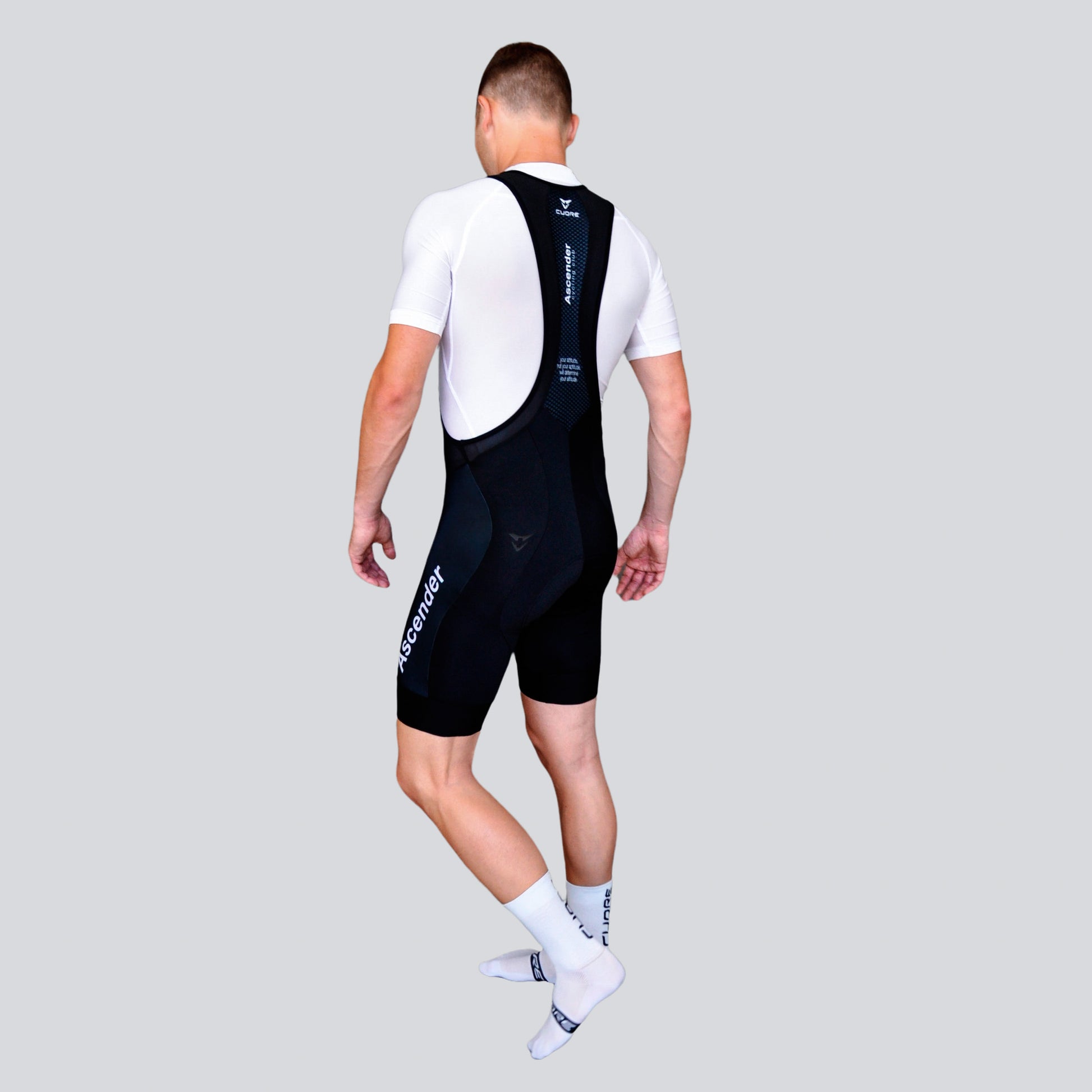 Classic Ascender Black Bib Short from Ascender Cycling Club Global Back Side View