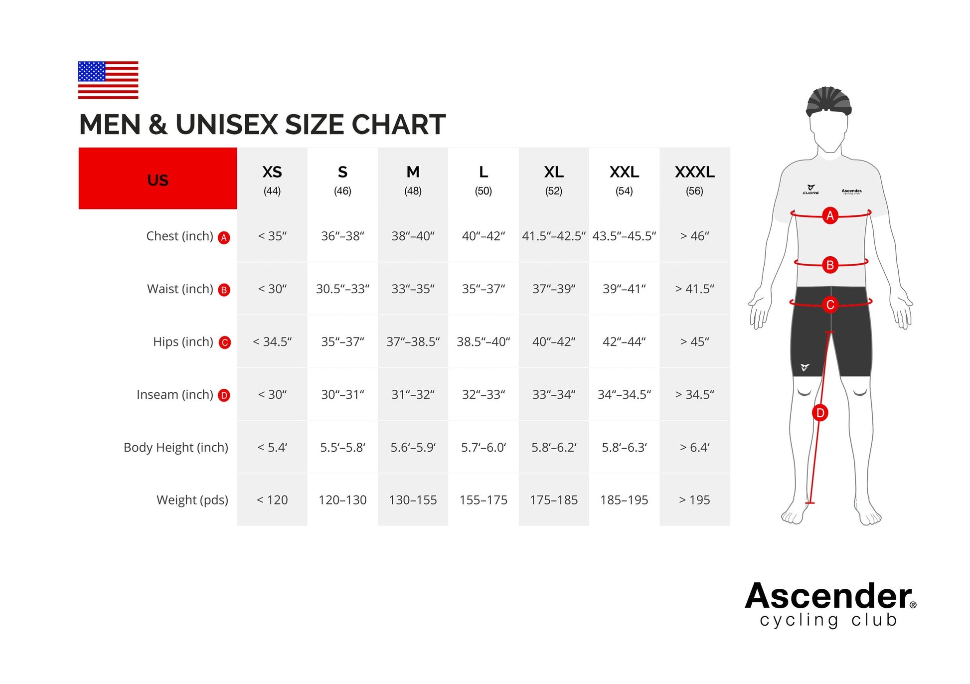 Mountain Edition Bordeaux Bib Short from Ascender Cycling Club Zürich and Cuore of Switzerland US Size Chart