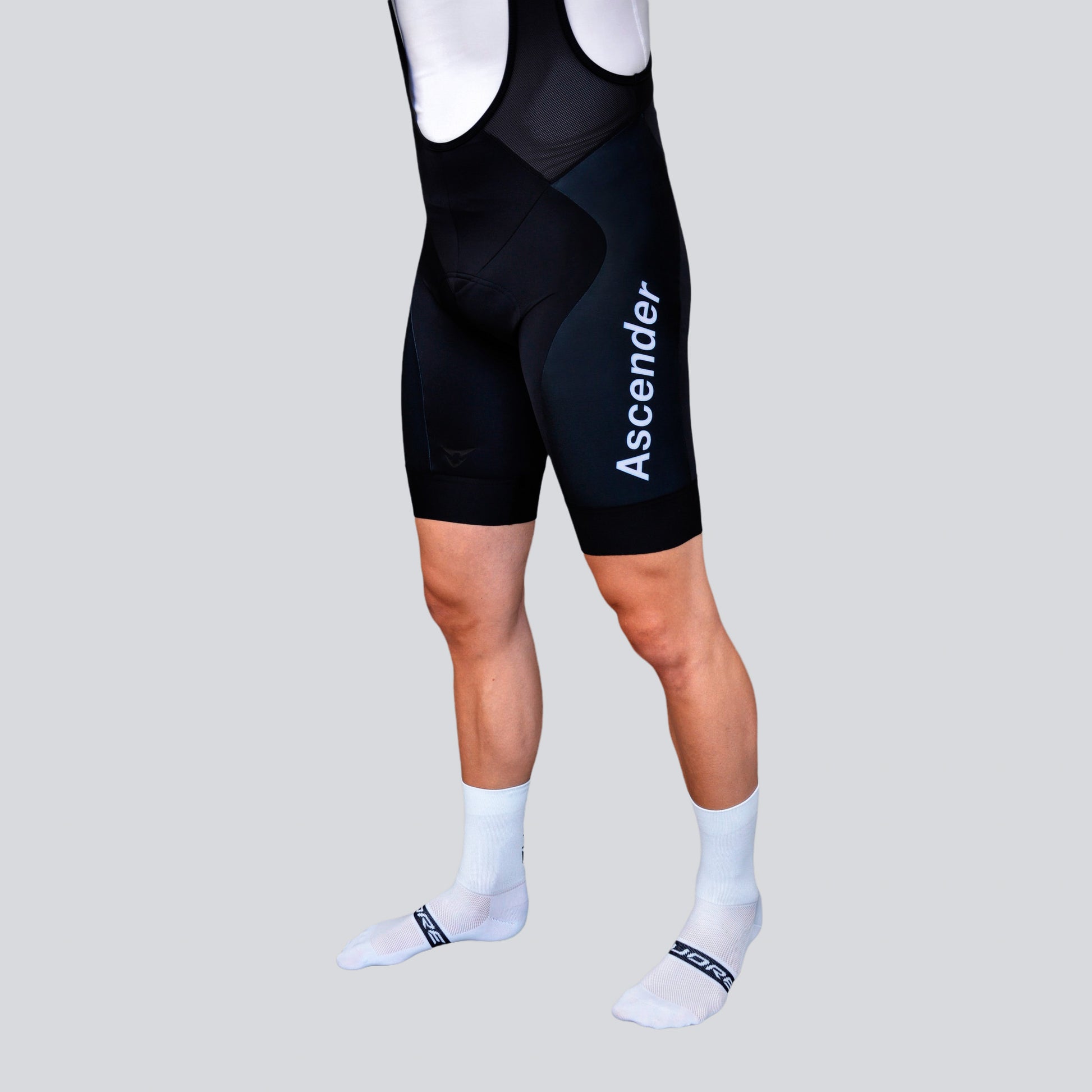Classic Ascender Black Bib Short from Ascender Cycling Club Side View Zoom Monogram