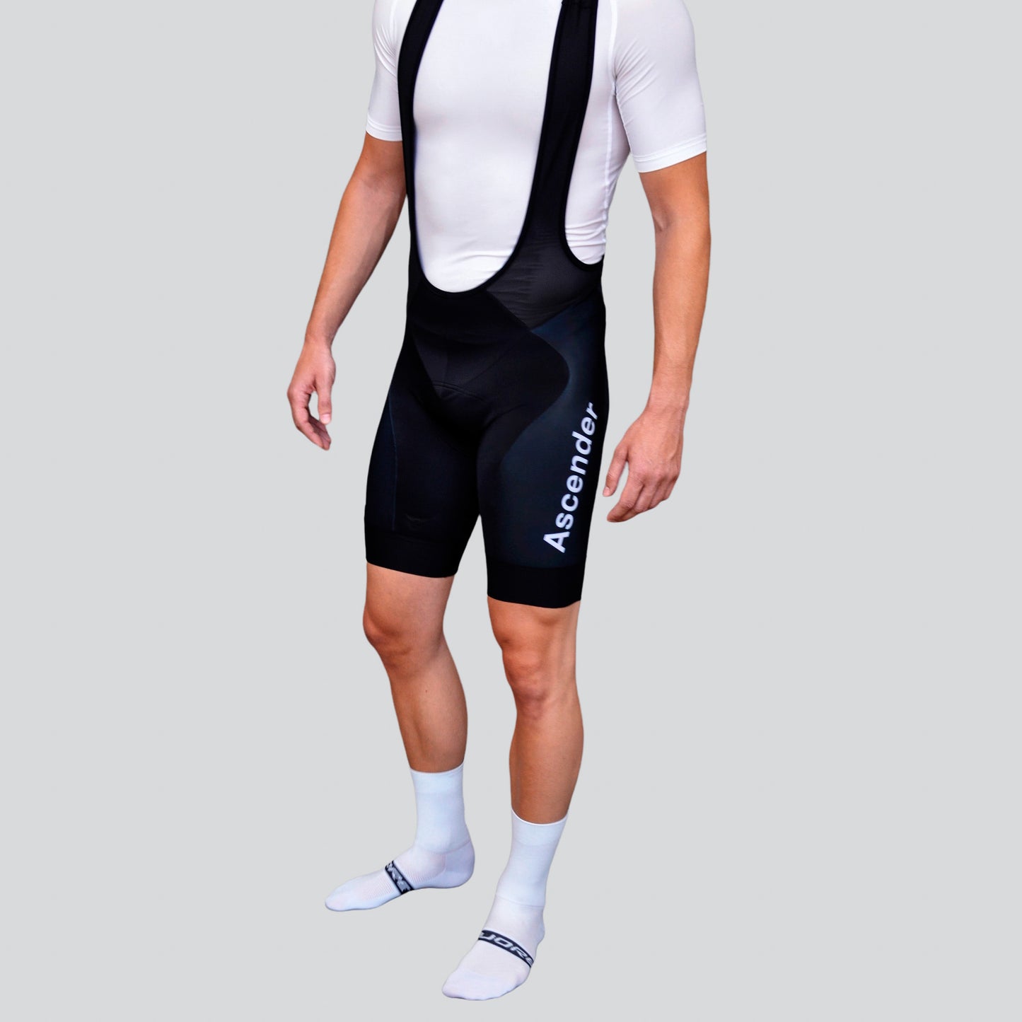 Classic Ascender Black Bib Short from Ascender Cycling Club Side Ascender Brandmark