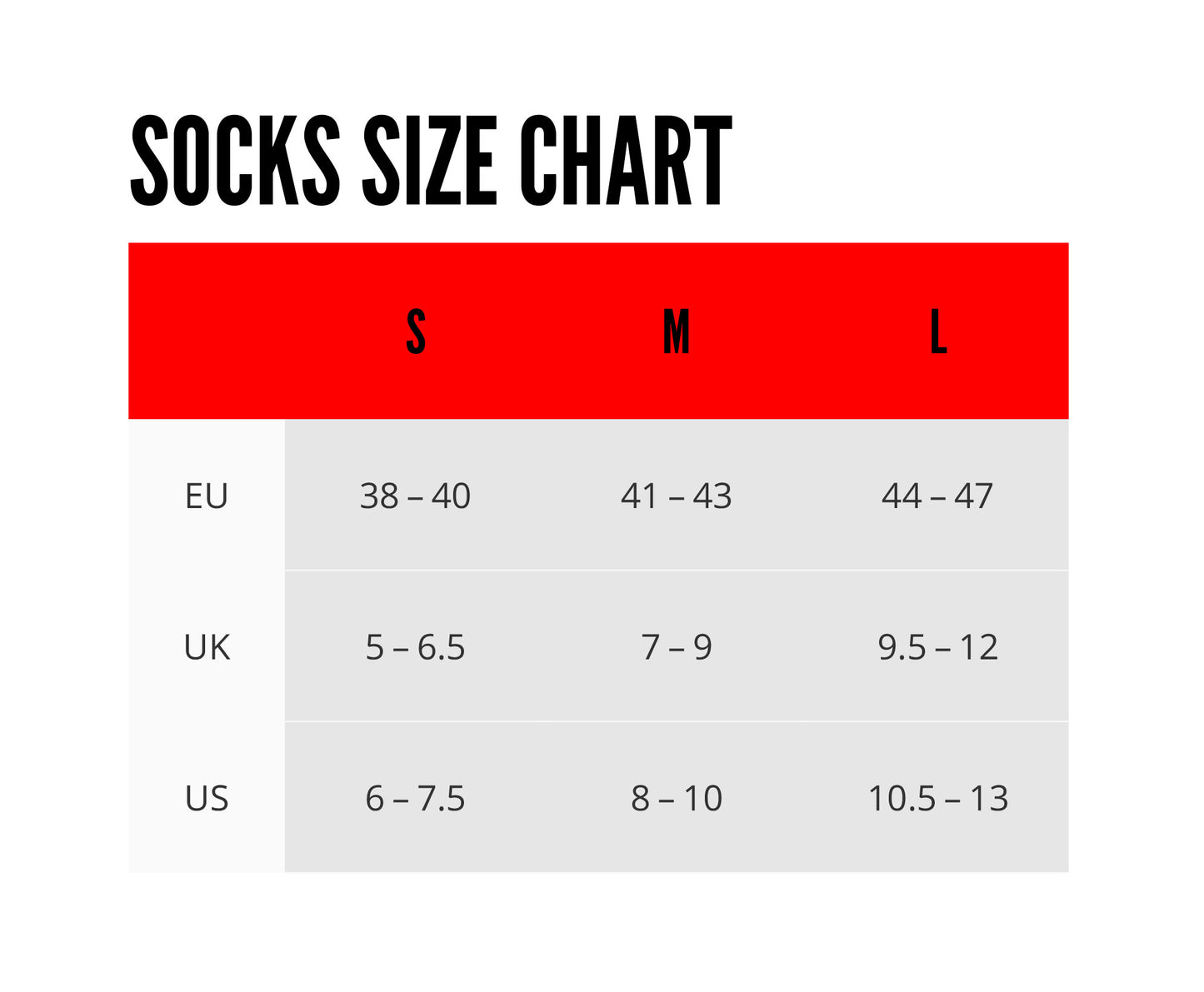 Socks Size Chart Ascender Cycling Club x Cuore of Switzerland